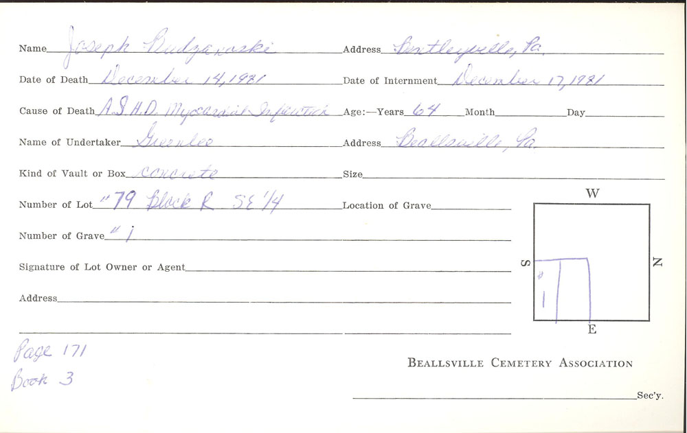 Joseph Budzanoski burial card